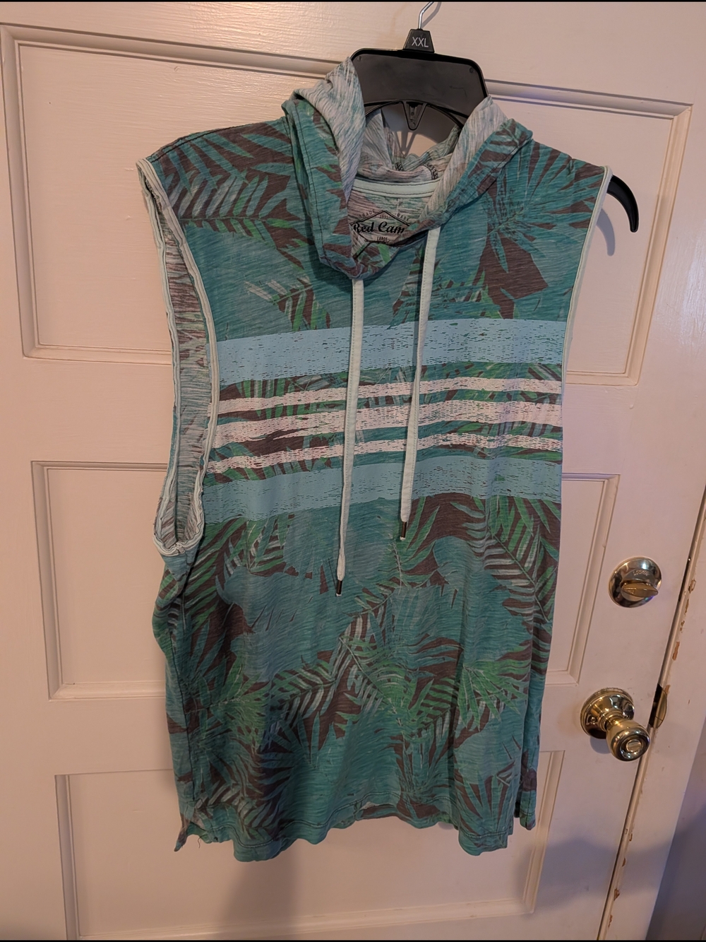 Red Camel Teal and Gray Sleeveless Hooded Top